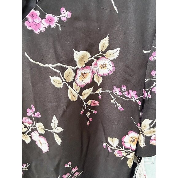 Vintage Spenser Jeremy 100% Silk Midi Pink Black Floral Dress Long Sleeve Sz 20 - Picture 15 of 16